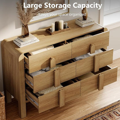 WAMPAT 3 Piece Bedroom Dresser Set, 110.2" Wide 12 Drawers Wood Dresser, Mid-Century Modern Storage Chest with Curved Handles for Bedroom, Living Room (Light Walnut)