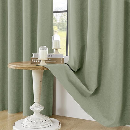ChrisDowa 100% Blackout sage Solid Curtains 84 Inches Long 2 Panels for Bedroom Living Room,Farmhouse Room Darkening Thermal Insulated Soundproof Grommet Top Window Treatment Drapes,52x84