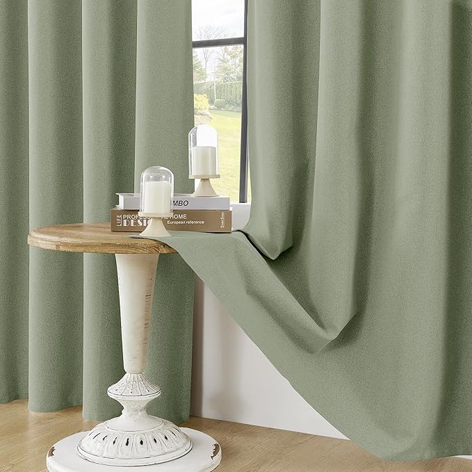 ChrisDowa 100% Blackout sage Solid Curtains 45 Inches Long 2 Panels for Bedroom Living Room,Farmhouse Room Darkening Thermal Insulated Soundproof Grommet Top Window Treatment Drapes,52x45