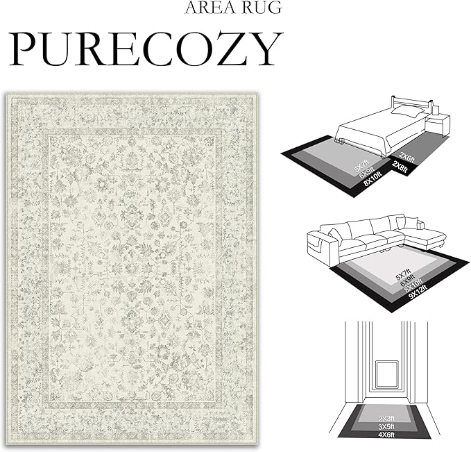3x5 Grey Area Rug Non Slip Vintage Office Entryway Rug Distressed Machine Washable Kitchen Carpet Traditional Retro Floral Accent Throw Door Mat for Bedroom Bathroom Dining Living Room