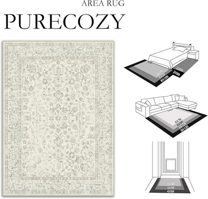 3x5 Grey Area Rug Non Slip Vintage Office Entryway Rug Distressed Machine Washable Kitchen Carpet Traditional Retro Floral Accent Throw Door Mat for Bedroom Bathroom Dining Living Room