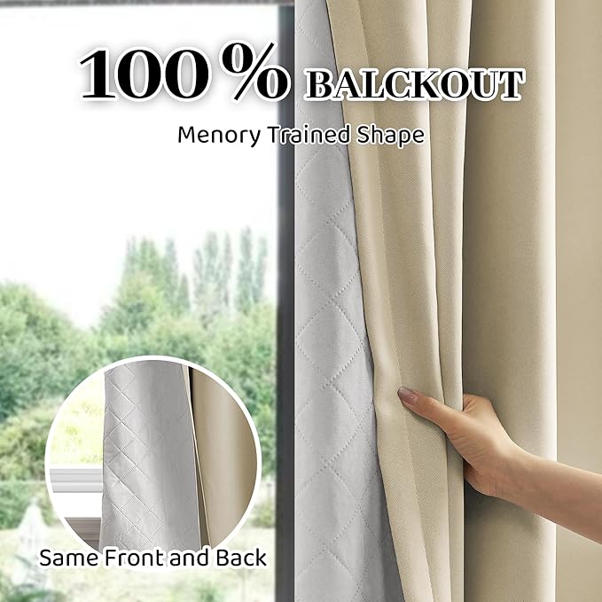 3-in-1 Layers Soundproof Fully Blackout Curtains 72 inch, Noise Canceling Thermal Insulated Back Tab Drapes for Living Room Kids Bedroom, with Hooks, Beige 50x72 Inch 1 Panel