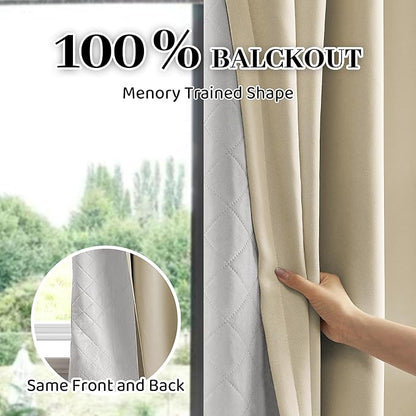 3-in-1 Layers Soundproof Fully Blackout Curtains 72 inch, Noise Canceling Thermal Insulated Back Tab Drapes for Living Room Kids Bedroom, with Hooks, Beige 50x72 Inch 1 Panel