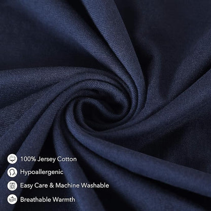 Oubonun 100% Jersey Cotton Body Pillow Cover with Zipper - Luxury Soft Removable Pillow Case - Long Fuzzy - Knitted (Navy Blue, 21"X54")