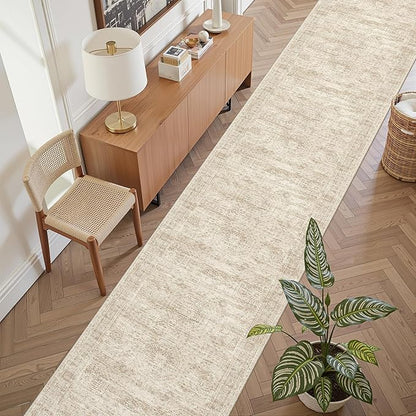 Runner Rug 2'6" x 10' Washable Non-Slip Runner Rugs for Kitchen Bathroom Laundry Room Vintage Ultra Thin Runners for Hallway Entryway Beige