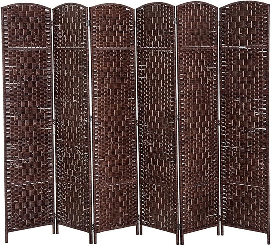 HOMCOM Room Divider, 6 Panel Folding Privacy Screen, 6FT Tall Portable Wicker Weave Partition Wall Divider for Bedroom, Home Office, Brown