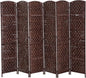 HOMCOM Room Divider, 6 Panel Folding Privacy Screen, 6FT Tall Portable Wicker Weave Partition Wall Divider for Bedroom, Home Office, Brown