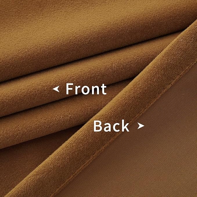 Joydeco Camel Brown Velvet Curtains 120 inch Length 2 Panels, Luxury Blackout Rod Pocket Thermal Insulated Window Curtains, Super Soft Room Darkening Drapes for Living Room Bedroom,W52 x L120 inches