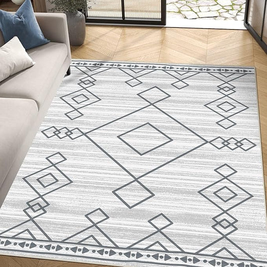 4x6 Rug, Small Area Rug for Living Room, Bedroom, Kitchen, Machine Washable Non-Slip Throw Rug, Low Pile Carpet Western Rug for Entryway Nursery Coffee Table, Checkered