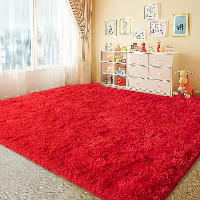 5x7 Red Rugs for Bedroom, Soft Fluffy Shaggy Rugs for Living Room, Non-Slip Modern Indoor Fuzzy Shag Floor Rug for Home Decor Aesthetic