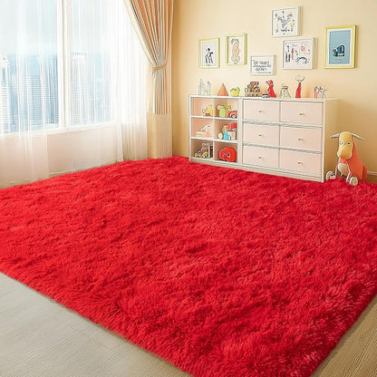 5x7 Red Rugs for Bedroom, Soft Fluffy Shaggy Rugs for Living Room, Non-Slip Modern Indoor Fuzzy Shag Floor Rug for Home Decor Aesthetic