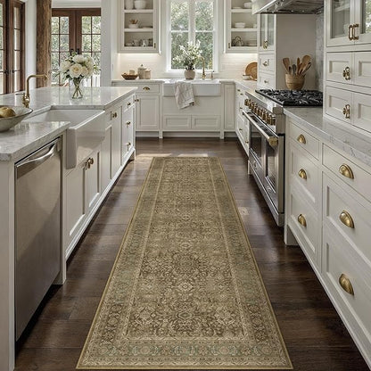 Brown 2x8 Runner Rug Washable Vintage Long Carpet for Hallway Kitchen Soft Retro Floral Low Pile Indoor Runner Non Slip Traditional Distressed Rug for Bathroom Bedroom Laundry Dining Room