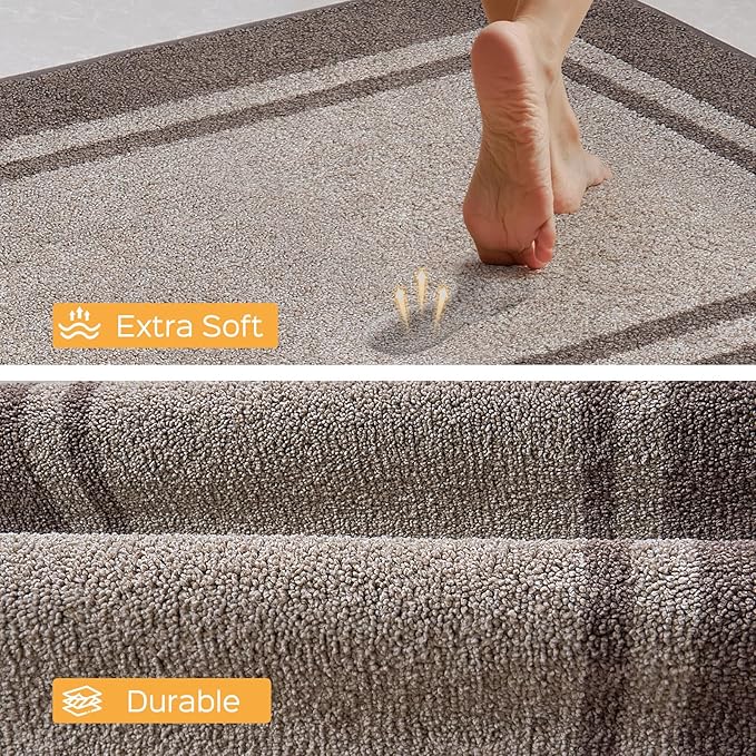 Kitchen Rugs Set (24" x 36"+24" x 60"), Non-Slip Machine Washable Kitchen Runner Rugs Floor Mats, Absorbent Comfort Standing Mats for Kitchen, Sink and Hallway, Rolled Packaging, Beige & Grayish Brown