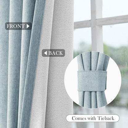 Macochico 120" Wx84 L 100% Blackout Chenille Curtains for Sliding Door Living Room Bedroom, Luxury Drapery for Hotel Home Theater, Light Blue Thermal Window Treatments with Tieback, Grommet, 1 Panel