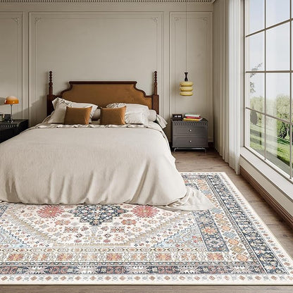 zesthome 6x9 Area Rug, Super Soft Washable Rugs for Living Room, Non-Slip Stain Resistant Vintage Rugs, Ultra-Thin Large Area Rugs (Multi,6'x9')