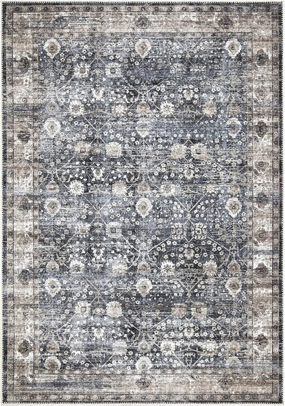 Bloom Rugs Washable Non-Slip 2' x 3' Rug - Black/Brown Traditional Oriental Area Rug for Living Room, Bedroom, Dining Room, and Kitchen - Exact Size: 2' x 3'