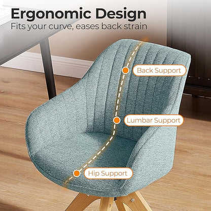 Zouron Mid Century Modern Accent Chair with Wooden Legs, Swivel Desk Chair No Wheels, Upholstered Side Armchair Vanity Chair for Small Space Home Office Living Room Bedroom, Light Blue