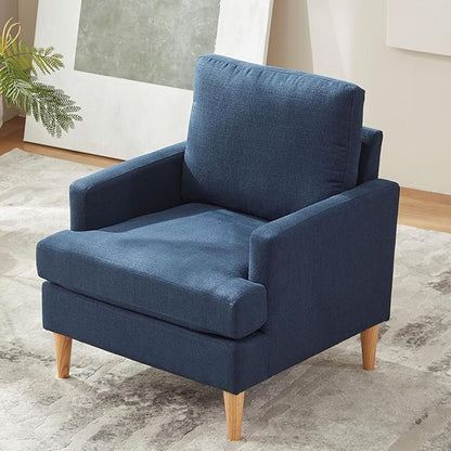 VKNOW Mid-Century Accent Chair, No Tools Assembly Required, Modern Upholstered Polyester Armchair for Living Room,Comfy Reading Accent Chairs with Wood Legs for Bedroom, Navy Blue