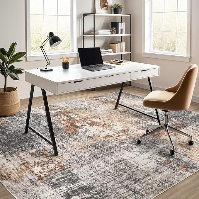 Area Rug Living Room Rugs - 5x7 Washable Large Soft Indoor Neutral Modern Abstract Low Pile Rug Carpet for Bedroom Dining Room Farmhouse Home Office - Grey Brown