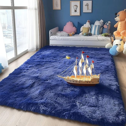 OLANLY 5x8 Machine Washable Large Area Rugs for Living Room, Bedroom, Soft Fluffy Shaggy Bedside Rug, Indoor Floor Carpet for Kids Girls and Boys, Dorms, Nursery, Home Decor Aesthetic, Navy Blue