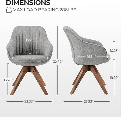 Zouron Mid Century Modern Accent Chair with Wooden Legs, Upholstered Swivel Chair No Wheels, Side Accent Armchair Vanity Chair for Small Space Home Office Living Room Bedroom, Light Grey