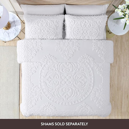 Beatrice Home Fashions Medallion Chenille Bedspread, King, White