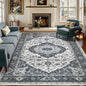8x10 Vintage Washable Area Rug for Living Room,Low Pile Non Slip Carpet Non-Shedding Large Area Rug Soft Indoor Stain Resistant Rug Floral Print Mat for Bedroom Dining Room Blue Beige