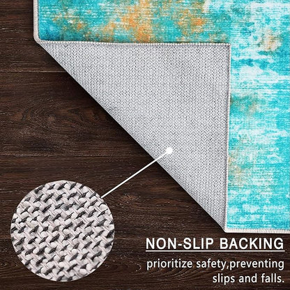 5x7 Area Rugs - Ultra-Thin Washable Rug with Non-Slip Backing, Ideal for Living Room, Bedroom, Kitchen Floor Carpet - Modern Abstract Style, Easy Clean, Durable, Low Pile Rug, Rosy Clouds
