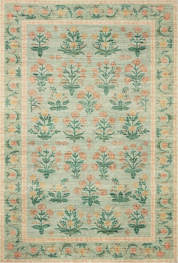 Loloi Rifle Paper Co. Eden Collection EDE-01 Mughal Rose Moss 7'-6" x 9'-6" Area Rug feat. CloudPile™