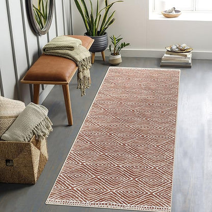 Runner Rug 2x10 Machine Washable Rug with Non-Slip Backing, Ideal for Kitchen Hallway Entryway Laundry Room - Western Style, Durable, Easy Clean, Low Pile Carpet Runner, Brown Red
