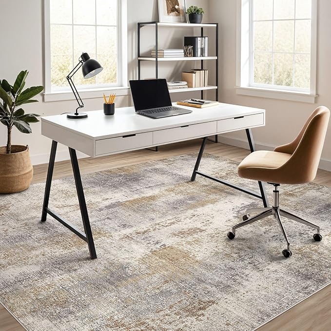 Area Rug Living Room Rugs - 5x7 Washable Soft Indoor Neutral Modern Abstract Low Pile Rug Carpet for Bedroom Dining Room Farmhouse Home Office - Brown Grey
