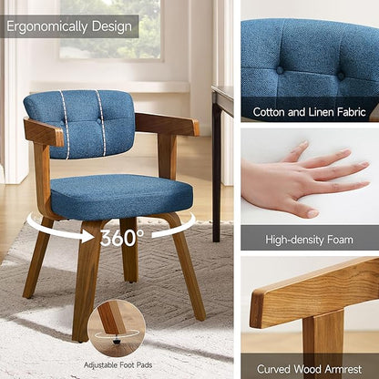 Art Leon Mid Century Modern Dining Chairs - Set of 2 Comfy Fabric Upholstered Swivel Dining Chairs Home Office Chair No Wheels Accent Arm Chair with Wood Legs for Kitchen Living Room Bedroom, Blue
