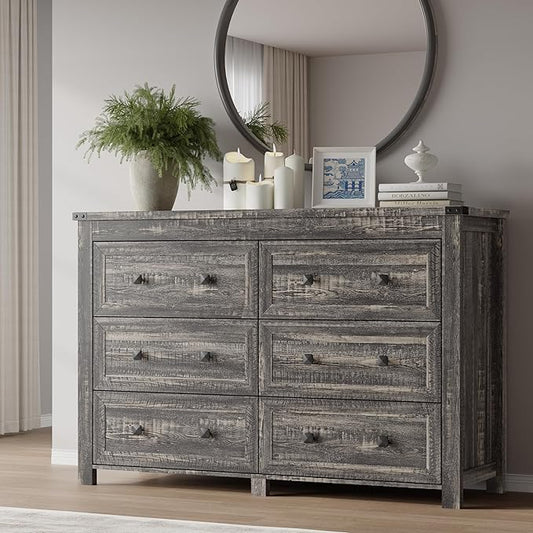6-Drawer Dresser, Modern Wooden Storage Chest of Drawers, Dresser TV Stand, Wood Drawer Organizer with Metal Handles for Bedroom, Living Room, Hallway