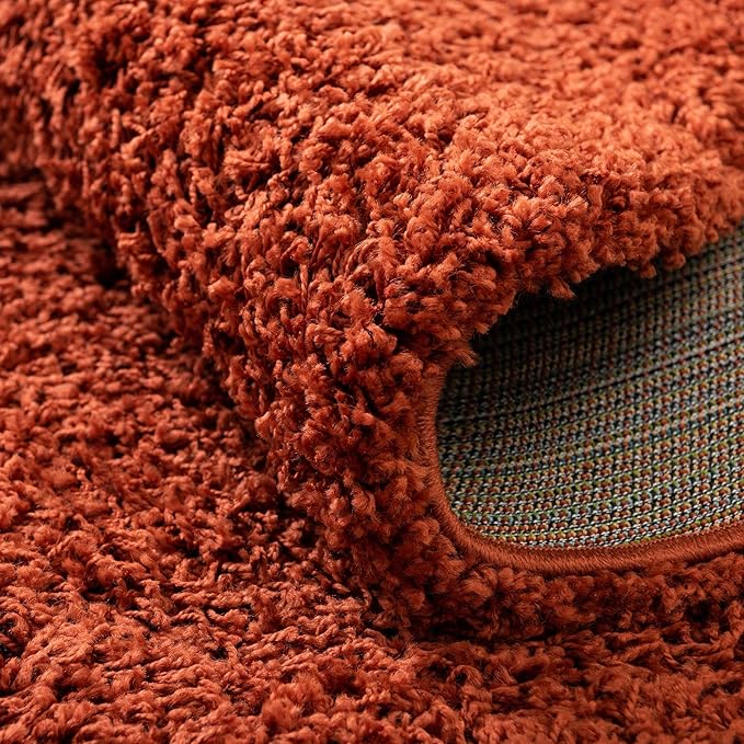 Unique Loom Solid Shag Collection Area Rug (3' 3" Round, Terracotta)