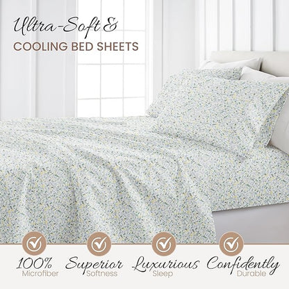 Linen Market Double-Brushed Patterned Microfiber Twin Sheet Set 3 Piece – Oeko-TEX Certified Ultra Soft & Wrinkle-Free - 16" Deep Pocket Sheets - Easy Care Twin Size - Wildflower Light Blue