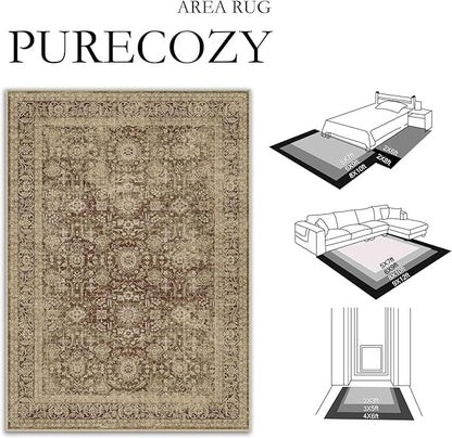 Brown 8x10 Area Rug Non Slip Large Vintage Living Room Distressed Machine Washable Retro Carpet Indoor Bedroom Traditional Floral Accent Throw Rug for Office Kitchen Dorm Dining Room