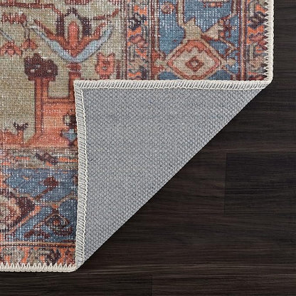 Bloom Rugs Washable 9' x 12' Rug - Terracotta/Blue Traditional Area Rug for Living Room, Bedroom, Dining Room, and Kitchen - Exact Size: 9' x 12'