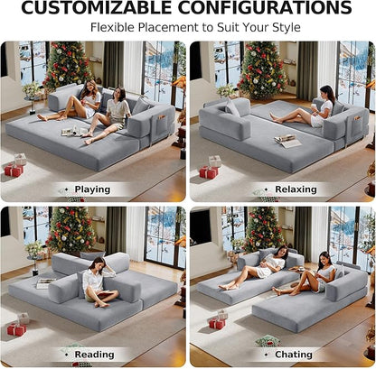 78.8" Convertible Futon Sofa Bed,Corduroy Futon Couch with Storage Pocket,Folding Pull Out Sofa,No Assembly Boneless Couch for Living Room,Grey