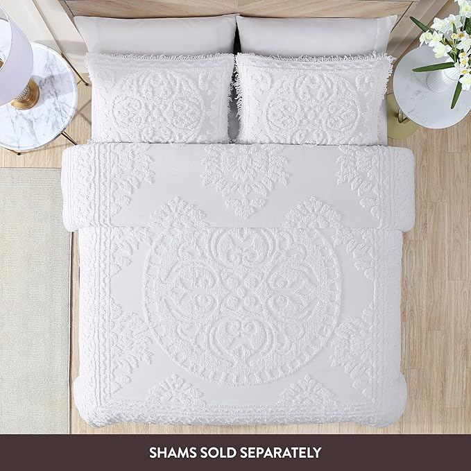 Beatrice Home Fashions Medallion Chenille Bedspread, Twin, White