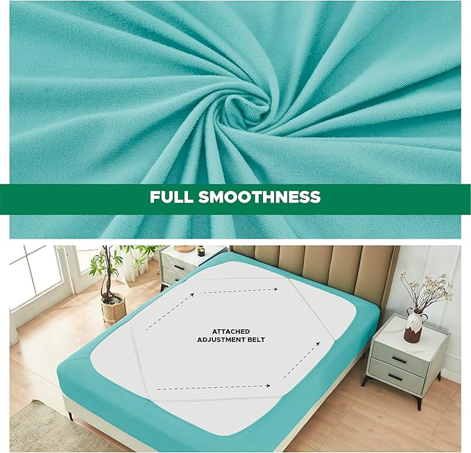 Biscaynebay Decorative Box Spring Cover King & Cal King Size, Aqua Luxurious Jersey Knitting Stretchy Wrap Around 4 Sides Bed Skirt for Home/Hotels, Easy Fit Wrinkle & Fade Free Machine Washable