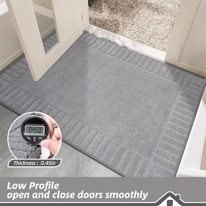 BEQHAUSE Door-Mat-Non-Slip Dirt Trapper Door Mats Low-Profile Front Door Mat Absorbent Floor Mats for Entryway Washable Mud Resistant Home Entrance Doormat, Light Grey, 24"x60"