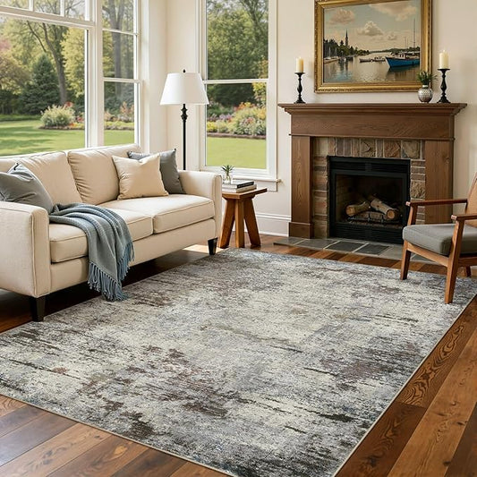 Area Rug Living Room Rugs - 5x7 Washable Large Soft Indoor Neutral Modern Abstract Low Pile Rug Carpet for Bedroom Dining Room Farmhouse Home Office - Brown Rust