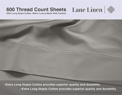 LANE LINEN King Sheet Set – 600 Thread Count Long Staple 100% Cotton King Size Sheet Set, Hotel Luxury Soft Silky Sateen Finish, Gentle on Body, Fully Elasticized 15" Deep Pocket – Silver