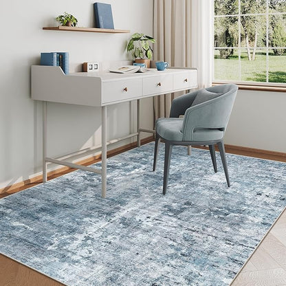 Abstract Rug 5x7 Machine Washable Area Indoor Blue Low Pile Non-Slip Foldable Thin Accent Rugs for Bedroom Living Room Dining Room