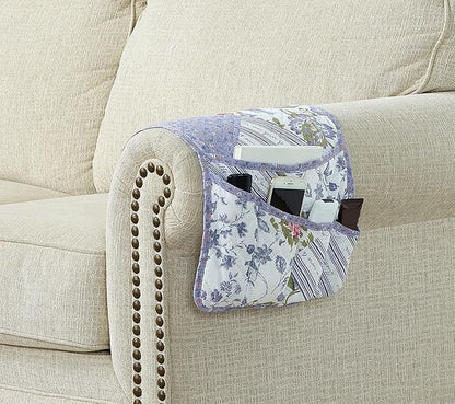 Brilliant Sunshine Rose Violet Patchwork Couch Armrest 5 Pockets Organizer, Slip Resistant Recliner Armchair Caddy, Washable Remote Controls Holder, Storage for Magazine, Tablet, Phone, Rose Violet