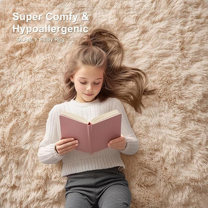 OLANLY 5x8 Machine Washable Large Area Rugs for Living Room, Bedroom, Soft Fluffy Shaggy Bedside Rug, Indoor Floor Carpet for Kids Girls and Boys, Dorms, Nursery, Home Decor Aesthetic, Beige