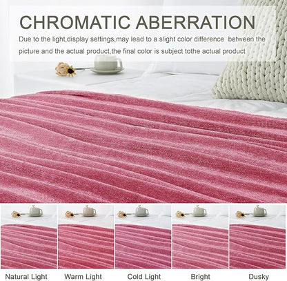 Chenille Throw Blanket for Couch 60"X 80" Twin, Soft Cozy Throws with Fringe Tassel for Bed Sofa Chair Cover, Lightweight Knitted Decorative Boho Blankets for Living Room, Rose Pink