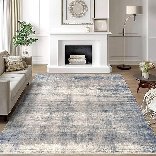 3x5 Rug, Small Area Rug for Living Room, Bedroom, Kitchen, Machine Washable Non-Slip Throw Rug, Modern Abstract Carpet for Entryway Nursery Coffee Table - Durable (Grey/Navy)