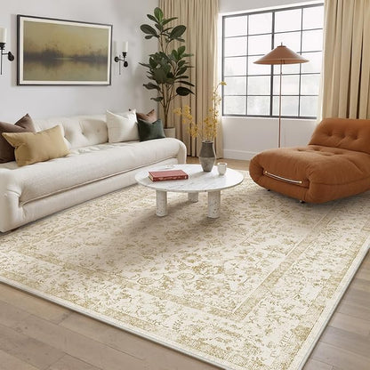 5x7 Brown Area Rug Non Slip Vintage Living Room Distressed Machine Washable Carpet Traditional Indoor Bedroom Brown Retro Floral Accent Throw Rug for Office Kitchen Dorm Dining Room