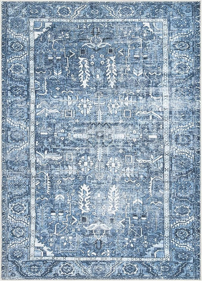 Bloom Rugs Washable Non-Slip 3' x 5' Rug - Blue Traditional Area Rug for Living Room, Bedroom, Dining Room, and Kitchen - Exact Size: 3' x 5'